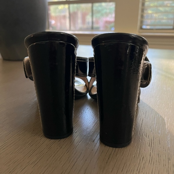 PRADA | Luxury Black Leather White Stitch Criss-Cross Buckle Heel | Size 37.5 - Picture 8 of 10